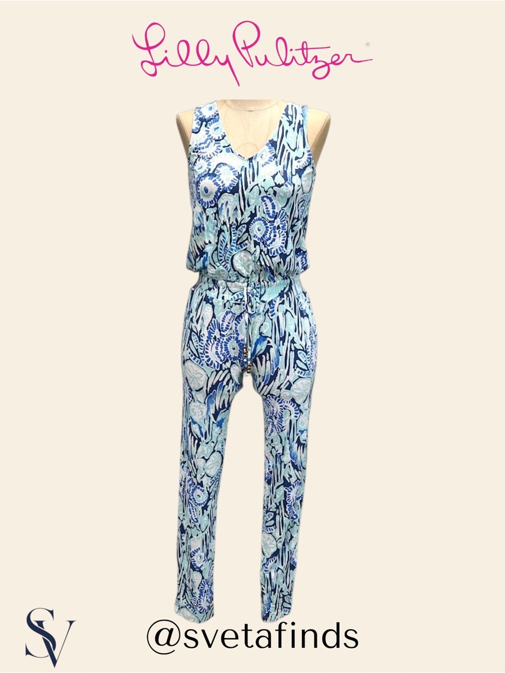 NWOT Lilly Pulitzer Paulina Jumpsuit Abstract Blue Coastal Print Size XXS